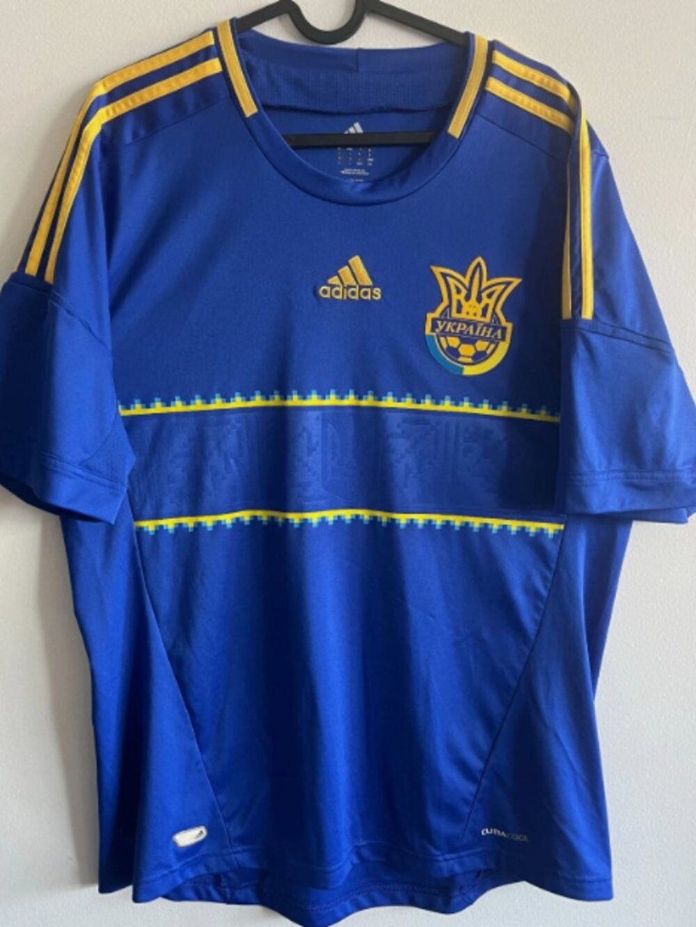 Adidas Ukraine Away Soccer Football Shirt Jersey 2012- 2014 Blue Yellow Size L